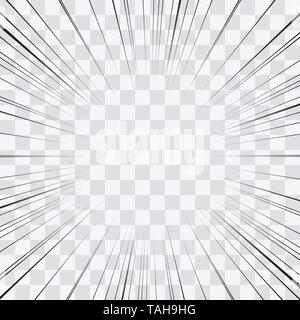 Comic Action Lines. Speed Lines Manga Rahmen. Cartoon Hintergrund. Schwarze und weiße Vector retro Abbildung Stock Vektor