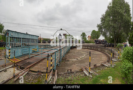 Budapest Magyar Vasúttörténeti Park Ungarischer Eisenbahngeschichtspark und elektrischer Drehteller zum Drehen der Lokomotiven Ungarn Stockfoto