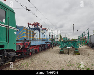 Budapest Magyar Vasúttörténeti Park Ungarischer Eisenbahngeschichtspark und Elektro- und Diesellokomotiven Ungarn Stockfoto