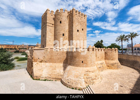 Cordoba Calahorra Turm. Festung islamischer Herkunft konzipiert als Eingang und Schutz Römische Brücke von Cordoba über Guadalquivir. Andalusien, Spanien. Stockfoto