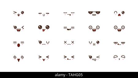Kawaii Gesichter Ausdrücke niedlichen Lächeln Emoticons. Japanische emoji Stock Vektor