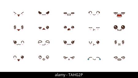 Kawaii Gesichter Ausdrücke niedlichen Lächeln Emoticons. Japanische emoji Stock Vektor