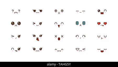 Kawaii Gesichter Ausdrücke niedlichen Lächeln Emoticons. Japanische emoji Stock Vektor