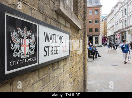 Straßenschild auf Watling Street, London, UK Stockfoto