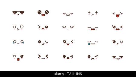 Kawaii Gesichter Ausdrücke niedlichen Lächeln Emoticons. Japanische emoji Stock Vektor