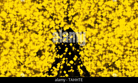 Schwarze silhouette Frau Krieger mit zwei Klingen. Regen, glänzenden Sternen. Orange Hintergrundfarbe. Fantasy Abbildung. Stockfoto