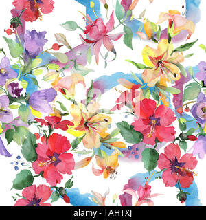 Blumenstrauß Blumen botanischen Blumen. Wild Federblatt wildflower. Aquarell Abbildung. Aquarell Zeichnung mode Aquarelle. Nahtlose Hintergrund Stockfoto