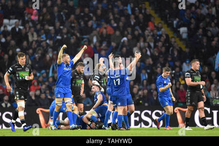 Leinster Spieler feiern Sieg nach der endgültigen während der Guinness PRO 14 Finale im Celtic Park, Glasgow Pfeifen. Stockfoto