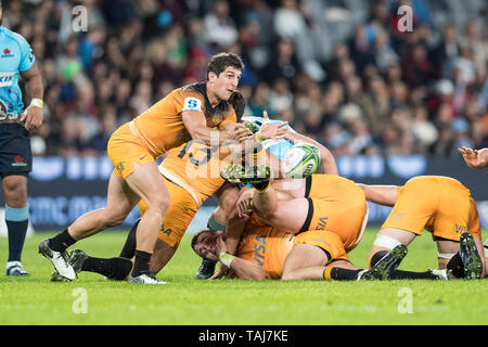 Sydney, Australien. 25 Mai, 2019. Tomas Cubelli der Jaguares Fütterung den Rücken während des Super Rugby-spiel zwischen Waratahs und Jaguares an Bankwest Stadion, Sydney, Australien, am 25. Mai 2019. Foto von Peter Dovgan. Nur die redaktionelle Nutzung, eine Lizenz für die gewerbliche Nutzung erforderlich. Keine Verwendung in Wetten, Spiele oder einer einzelnen Verein/Liga/player Publikationen. Credit: UK Sport Pics Ltd/Alamy leben Nachrichten Stockfoto