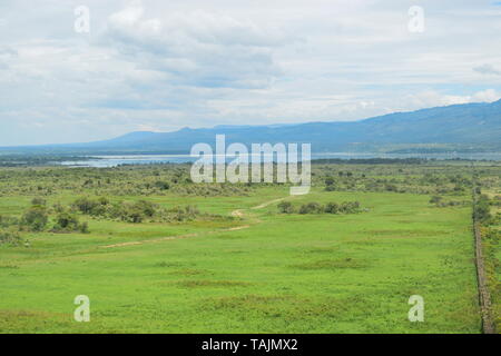 Lake vor einem Berggrund, Naivasha, Kenia Stockfoto