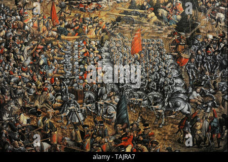 Muscovite-Lithuanian Kriege. Vierten Krieg. Schlacht von Orsha (8. September 1514). Konfrontation zwischen dem Großfürstentum Litauen und des Königreichs Polen gegen das Großfürstentum Moskau. Gemälde der Darstellung einer Schlacht Szene, ca 1530. Zum Kreis der Lucas Cranach der Ältere (1472-1553), wahrscheinlich von Hans Krell (ca. 1490-1565) zugeschrieben. Detail. National Museum. Warschau. Polen. Stockfoto