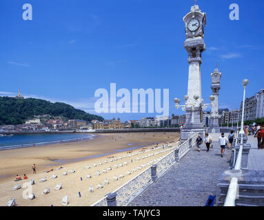 Strandpromenade, Strand La Concha, Bahia de La Concha, San Sebastian (Donostia), Baskenland (Pai-s Vasco), Spanien Stockfoto