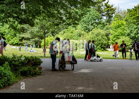 Hispanic Mann ist der Verkauf ein Eis und andere Snacks im Park Stockfoto