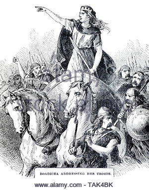 Boudicca war Königin des britischen keltischen Iceni-Stammes, der einen Aufstand gegen die Besatzungstruppen des römischen Imperiums im AD60 oder AD61 anführte Stockfoto