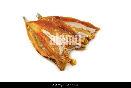 Getrocknete Fische isoliert/trocken gesalzene Fische auf weißem Hintergrund Stockfoto