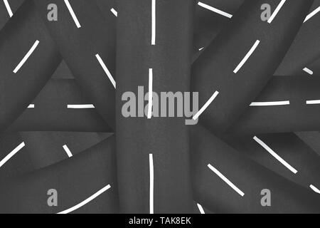 Kreuzung und Autobahnen in einem chaotischen. Das Konzept des Problems und der Wahl. Labyrinth der Straßen. Stockfoto