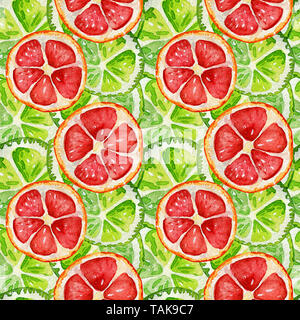 Nahtlose Muster mit Grapefruit und Limone. Tropische erfrischend exotisch. Sommer Konzept. Aquarell Illustrationen. Stockfoto