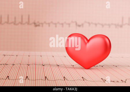Herz mit elektrokardiogrammtest im Hintergrund. Gesundheit Konzept. 3D-Rendering Stockfoto