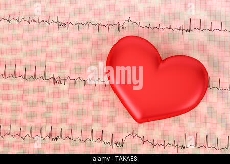 Herz mit elektrokardiogrammtest im Hintergrund. Gesundheit Konzept. 3D-Rendering Stockfoto