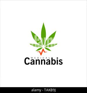 Das Symbol für die medizinische Verwendung von Cannabis. Grünes Hanfblatt, Marihuana Symbol. Isolierte einfache flache logo Vorlage. Konzept Design für die Medizin. Isolierte vektor Emblem. Stock Vektor