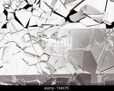 Stücke von Glas gebrochen an Schwarz, 3D-Darstellung oder gerissen; 3D-Rendering Stockfoto