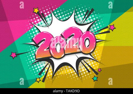 Jahr pop art 2020 Comic Text Sprechblase Stock Vektor