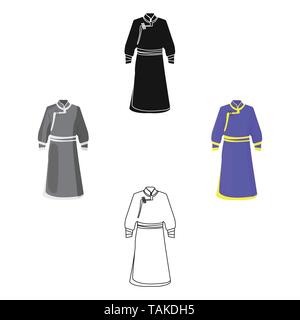 Blau Bademantel von Mongolen. Fragment nominalnog Kleidung der Mongolei Mongolei einzelnen Symbol im Cartoon, schwarze Art Vektor Symbol lieferbar web Abbildung. Stock Vektor
