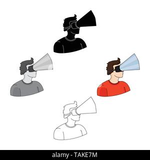 Player mit virtueller Realität headcartoon, schwarz Symbol im Cartoon Stil, schwarz auf weißem Hintergrund. Virtuelle Realität symbol Vektor Illustration. Stock Vektor