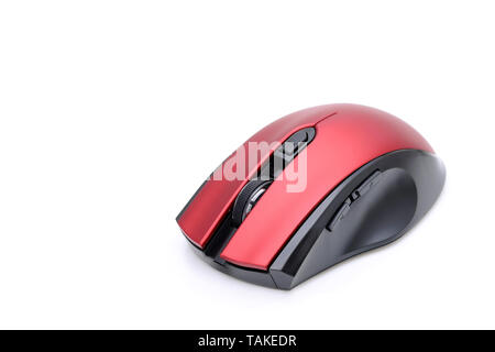 Rot Wireless Computer Maus auf weißem Hintergrund Stockfoto