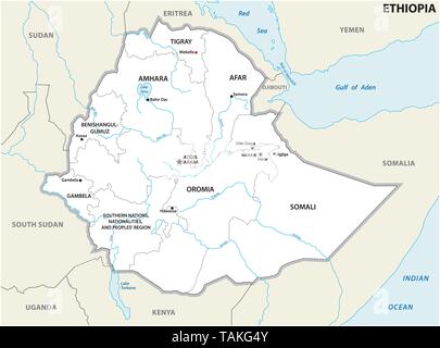 Äthiopien administrative und politische Karte Stock Vektor