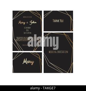 Hochzeit Einladung, Card Design mit geometrischen Kunst Linien, Blattgold Rand, Rahmen einladen. Vektor moderne geometrische abstrakte Vorlage, Layout. Stock Vektor
