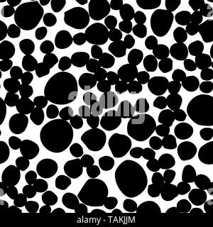 Vektor nahtlose Hand zeichnen Polka Dot Bürste schwarz-weißen Muster. Monochrome skandinavischen Hintergründe der einfachen Primitiven mit Punkten für textile Desig Stock Vektor