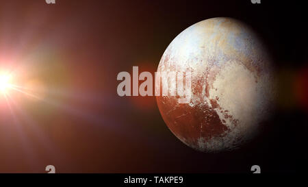 Zwergplanet Pluto und Sonne, 3D-Illustration Elemente dieses Bild sind von der NASA ausgestattet) Stockfoto