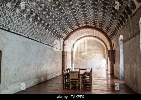 Brüder Speisesaal im San Nicolas Tolentino Tempel und Ex-Monastery in Actopan, Hidalgo, Mexiko. Die kolonialen Kirche und Kloster wurde im Jahre 1546 erbaut und architektonische Elemente aus der Romantik, Gotik und Renaissance kombinieren. Stockfoto