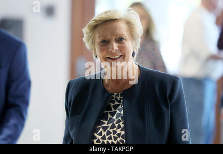 Fine Gael Kandidat Frances Fitzgerald kommt an der count Zentrum im RDS, Dublin, wie bei der Auszählung der Stimmen bei der Europawahl fort. Stockfoto