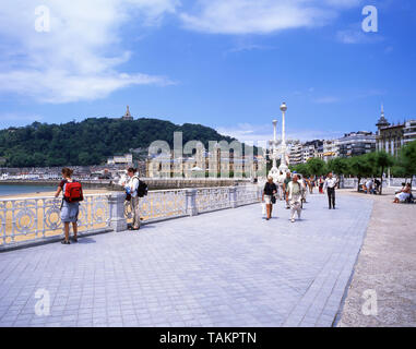 Strandpromenade, Strand La Concha, Bahia de La Concha, San Sebastian (Donostia), Baskenland (Pai-s Vasco), Spanien Stockfoto