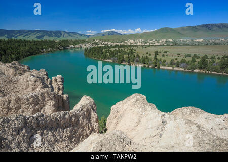 Täuschungen aus Gletscherablagerungen oberhalb des flathead River in der Nähe von Ronan, Montana Stockfoto