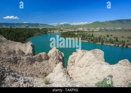 Täuschungen aus Gletscherablagerungen oberhalb des flathead River in der Nähe von Ronan, Montana Stockfoto