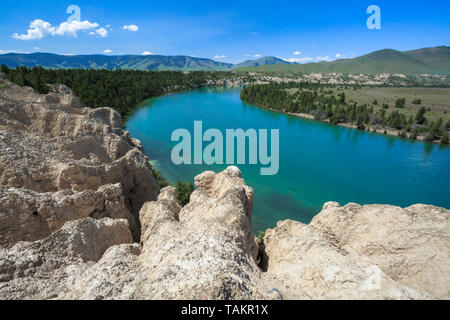 Täuschungen aus Gletscherablagerungen oberhalb des flathead River in der Nähe von Ronan, Montana Stockfoto