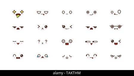 Kawaii Gesichter Ausdrücke niedlichen Lächeln Emoticons. Japanische emoji Stock Vektor