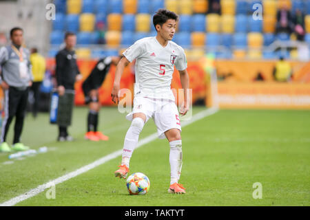 Gdynia Stadion, Gdynia, Polen - 26. Mai, 2019: Yukinari Sugawara aus Japan in Aktion während der FIFA U-20-Weltmeisterschaft zwischen Mexiko und Japan (Gruppe B) in Gdynia gesehen. (Endstand; Mexiko 0:3 Japan) Stockfoto