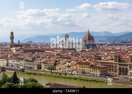 Blick über Florenz, die wichtigsten Sehenswürdigkeiten Stockfoto