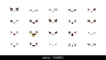 Kawaii Gesichter Ausdrücke niedlichen Lächeln Emoticons. Japanische emoji Stock Vektor