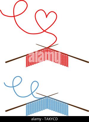 Stricken Projekt in Arbeit ein Stück stricken mit Stricknadeln Vector Illustration Stock Vektor