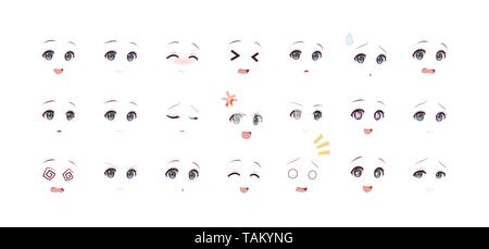 Wirkliche Handyspiel cartoon Augen von Anime (Manga) Mädchen, im japanischen Stil. Satz von verschiedenen Emotionen Stock Vektor