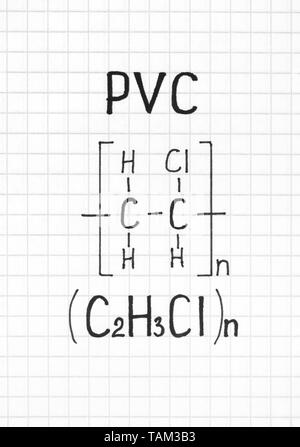 Handschrift chemische Formel von PVC. Close-up. Stockfoto