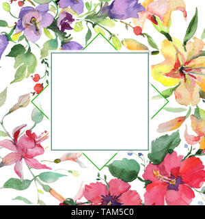 Blumenstrauß Blumen botanischen Blumen. Wild Federblatt wildflower isoliert. Aquarell Hintergrund Abbildung. Aquarell Zeichnung mode Aquarelle Stockfoto