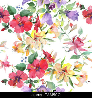 Blumenstrauß Blumen botanischen Blumen. Wild Federblatt wildflower. Aquarell Abbildung. Aquarell Zeichnung mode Aquarelle. Nahtlose Hintergrund Stockfoto