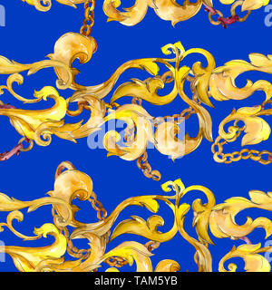 Gold Monogramm floralen Ornament. Barock design isolierte Elemente. Aquarell Abbildung. Aquarell Zeichnung mode Aquarelle. Nahtlose backgrou Stockfoto