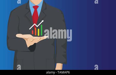 Anlagekonzept, Geschäftsmann holding Wachstum graph Pfeil auf seine Hand Stock Vektor